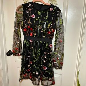 Floral dress with sheer sleeves